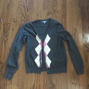 Izod Womens Gray Argyle Button Down Cardigan M